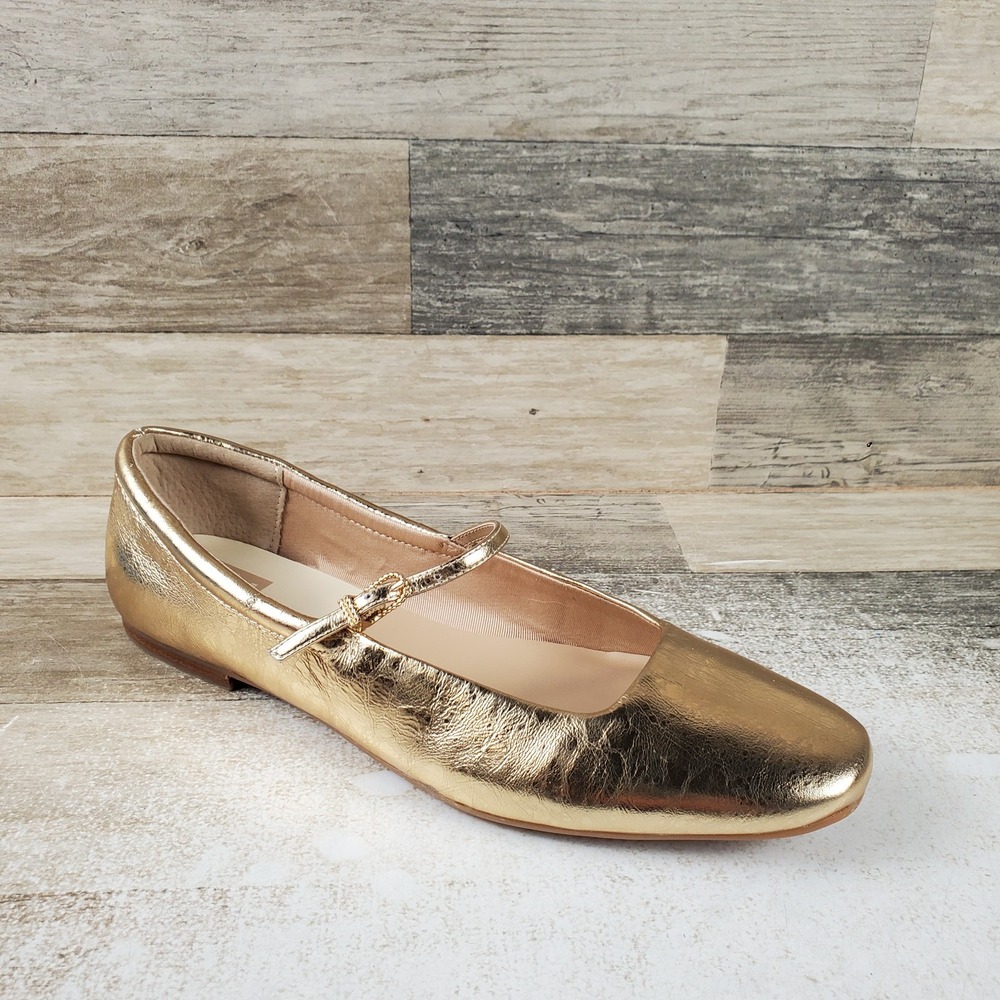 Dolce Vita Aileen Womens Mary Jane Flats Sz 9.5 M Gold Leather Buckle Square Toe